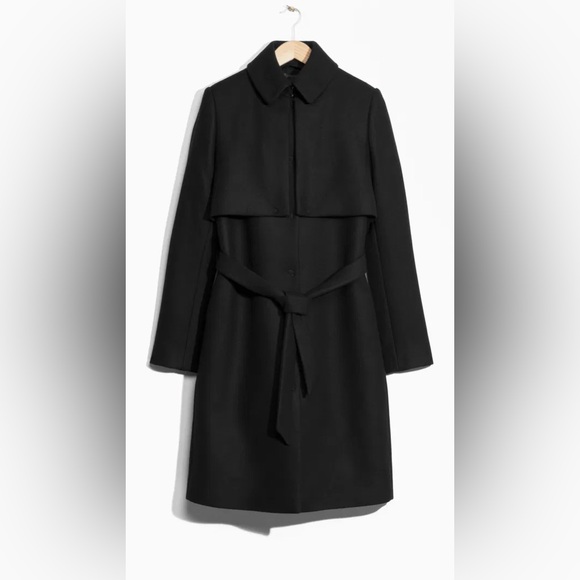 & Other Stories structured trench wool mix coat US 10 black straight - Picture 5 of 12